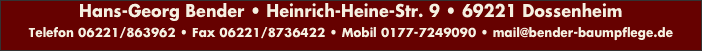 Hans-Georg Bender • Heinrich-Heine-Str. 9 • 69221 Dossenheim